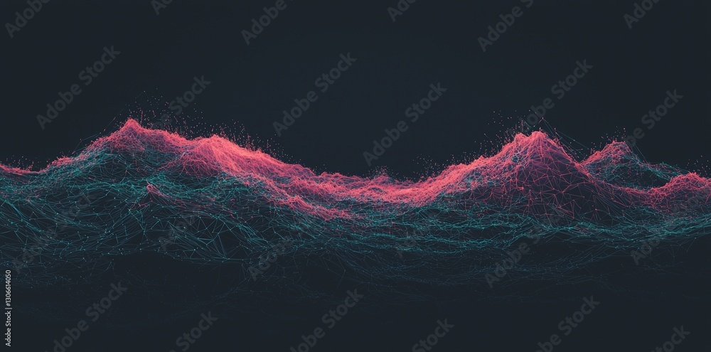 Poster a blue abstract background featuring a network grid and interconnected particles. stock