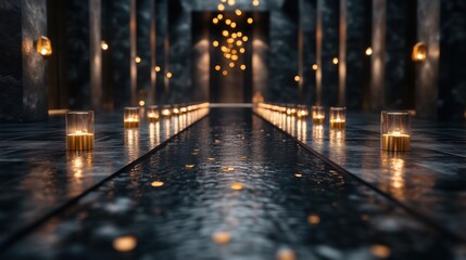 Exclusive gala dinner for billionaires showcasing black and gold elegance with ambient lighting and elite guests enjoying a luxurious evening