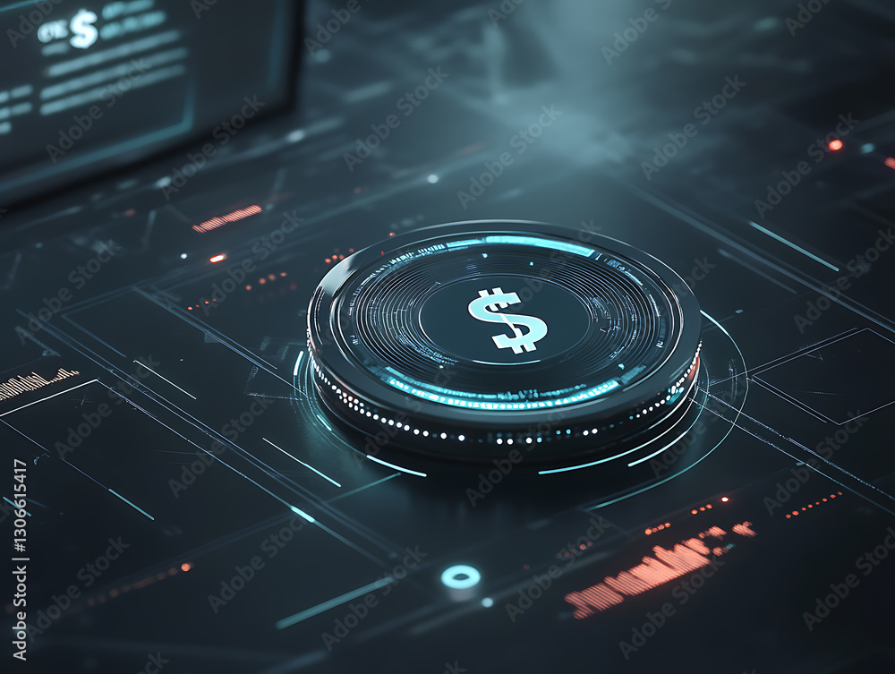 Poster analyzing digital currency trends virtual environment infographic data high-tech interface financial