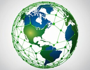 Stylized digital globe logo, featuring interconnected lines and dots to symbolize global connectivity and advanced technology, in cybernetic blue and digital green colors, white background