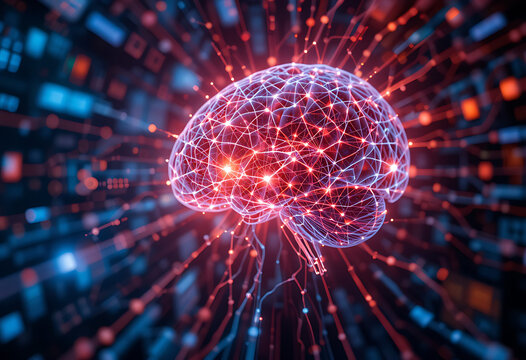 Digital Technology Background, Futuristic Neural Network and Cyber Security Concept for AI, Data Science