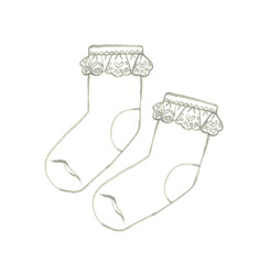 白色のフリルソックス　ファッションアイテムの手描き水彩イラスト素材