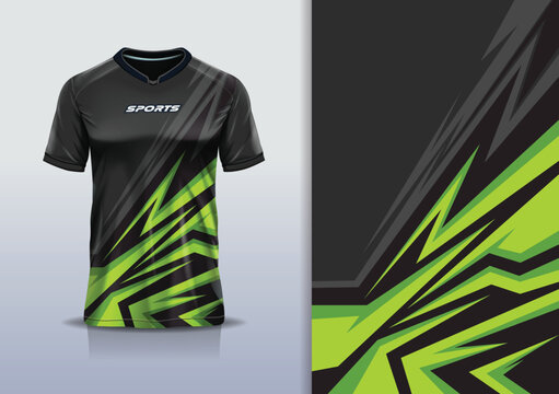 T-shirt mockup abstract stripe line jersey design for football, soccer, racing, esports, running, in green black color
