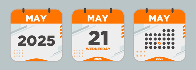Modern Calendar icon. May. 2025 21 day. The concept of waiting for an important date. Day calendar with date May 21. Cheklist day calendar. Vector illustration