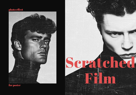 Vertical Scratched Portrait Retro Film Photo Effect