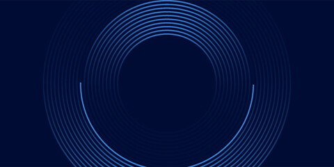 Abstract glowing circle lines on dark blue background. Geometric stripe line art design. Modern shiny blue lines. Futuristic technology concept. Suit for poster