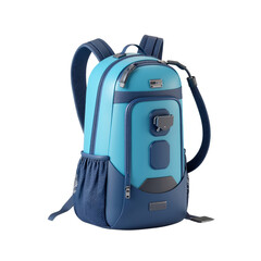 Naklejka premium Blue Backpack with Multiple Compartments and Adjustable Straps