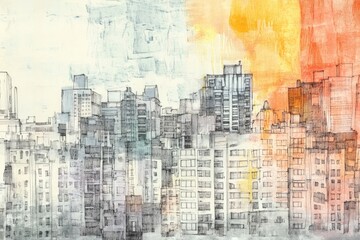 Fototapeta premium Urban skyline merges soft hues with bold colors, showcasing dyna