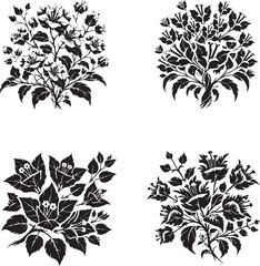 Set of Four Floral Silhouettes - Botanical Vector Illustrations