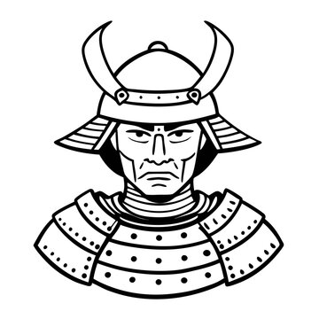 recommend clip art: Samurai warrior in traditional armor illustration black and white line art of japanese warrior helmet and stern expression