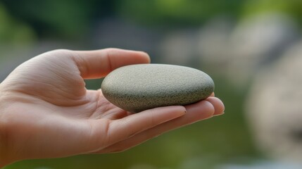 Person Holding a Smooth Stone for Calmness and Peaceful Reflection