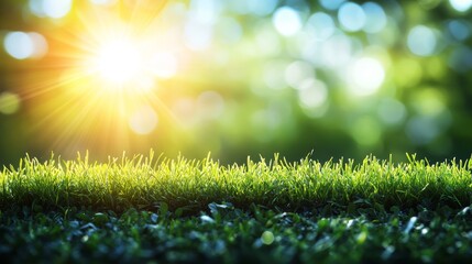 Obraz premium Lush Green Grass bathed in Sunlight with Blurred Background on a Spring Day Outdoors