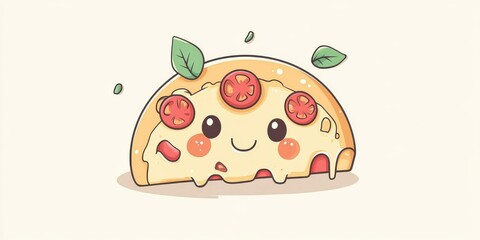 Pizza with face. Cute fast food drawing character isolated on light background.