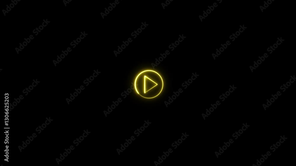 Poster neon media player button. neon glowing play button icon animation on a black background. neon style 