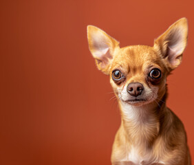 Obraz premium Chihuahua dog on minimalistic colorful background with Copy Space. Perfect for banners, veterinary ads, pet food promotions, and minimalist designs.