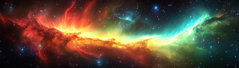 Obraz premium Create a mesmerizing galaxy with swirling auroras, glowing nebulae, and shimmering stars in vivid cosmic colors