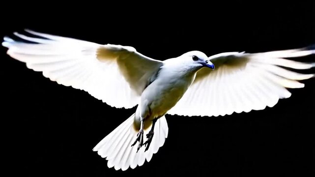 White dove flying against a black background