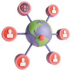 A colorful globe connected to user icons, symbolizing global networking and communication.