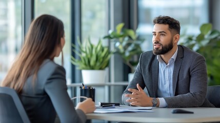 HR specialist interviews candidate in modern office setting focused on recruitment and career opportunities