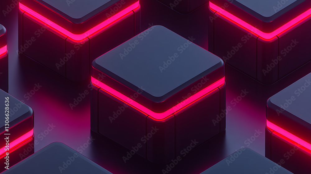 Poster dynamic neon cubes illuminating a futuristic space abstract digital art installation modern tech env
