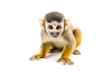 Black-capped squirrel monkey isolated on white background.