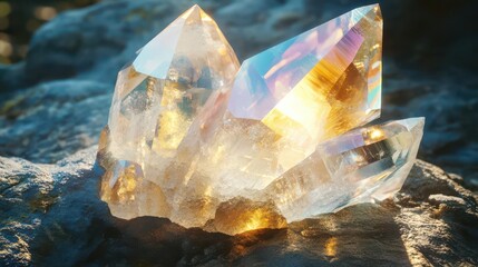 Summon a Crystal Cosmos, pure celestial elegance, light cascading through prismatic facets, ethereal transparency
