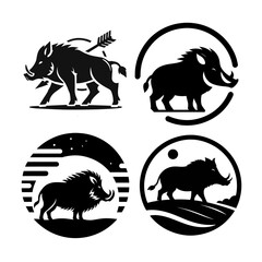 Wild Boar Silhouette Logo | Tribal Boar Vector | Hunting Emblem | Black and White Boar Illustration
