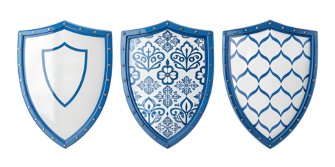 Three Different Style Blue Shield on White Background, Security Shield, Blue Icon Shield, Cut Out