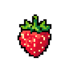 Obraz premium Pixelated icon strawberry. Ripe red strawberry on a white background. 8 bit strawberry sign. Arcade game symbol. Strawberry game icon.