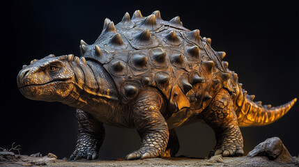 Ankylosaurus portrait shows powerful armored dinosaur looking alert and ready for defense in prehistoric landscape