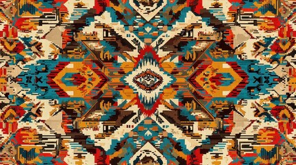Fototapeta premium African Tribal Textile Design, bold motifs with intricate detailing, earthy color palette, minimalist background, simplicity enhances the vibrant patterns and free space for versatility