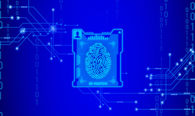 A digital interface displays a fingerprint alongside identification information, emphasizing biometric recognition technology in a cybersecurity context.