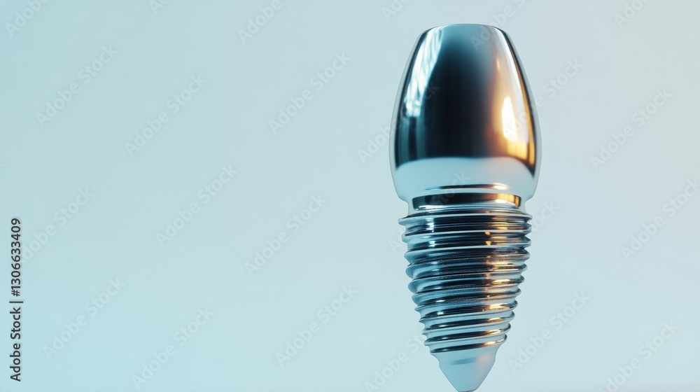 Poster realistic 3d rendering of a detailed dental implant showcasing high quality materials and polished s