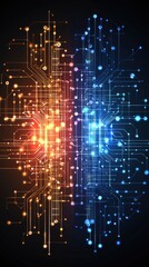 Obraz premium Digital brain hemispheres, glowing circuits, abstract technology background, AI concept
