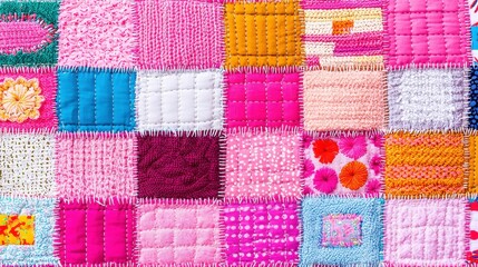 Fototapeta premium Bohemian Patchwork Quilt Design, vibrant colors and intricate patterns blend harmoniously, showcasing folk aesthetics against a minimalist backdrop, inviting a sense of freedom and creativity