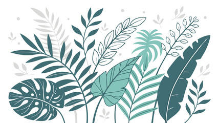 Elegant Botanical Foliage Illustration – Lush Green Leaves, Ferns, and Wild Plants in a Modern Nature-Inspired Design
