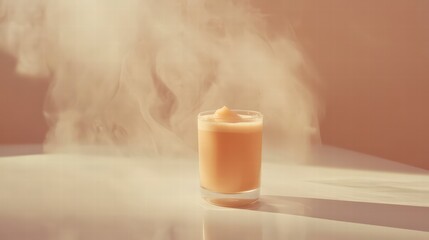 Exquisite Beverage: A solitary glass of a vibrant drink sits, a testament to simple elegance, with subtle vapors dancing around it.