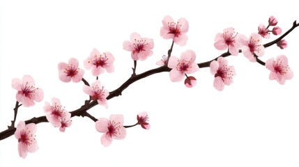 Fototapeta premium Delicate Cherry Blossom Branch with Soft Pink Flowers on a White Background Perfect for Spring-Themed Designs and Decorative Projects