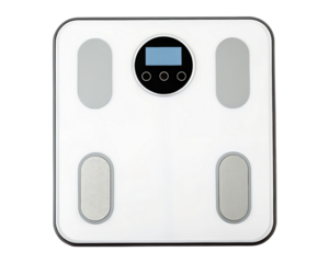 Digital bathroom scale for weight tracking on a transparent background