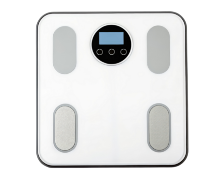 Digital bathroom scale for weight tracking on a transparent background