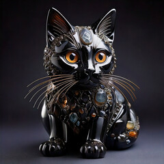 Black cat with precious stones on a gray background. 3d rendering