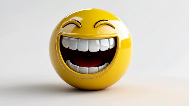 Bright yellow laughing emoji ball with a wide smile representing joy and happiness in a simple yet vibrant design