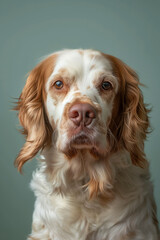 Clumber Spaniel dog on minimalistic colorful background with Copy Space. Perfect for banners, veterinary ads, pet food promotions, and minimalist designs.