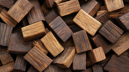 Fototapeta premium A close-up of assorted wooden blocks arranged in a random pattern.