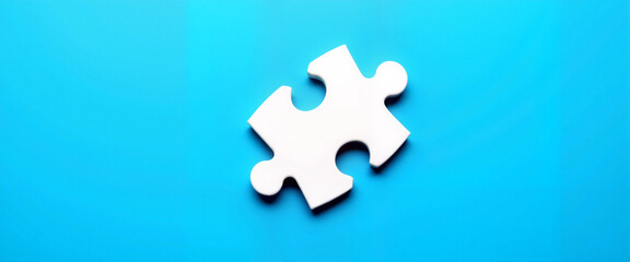 White puzzle piece on vibrant blue background, concept of completeness