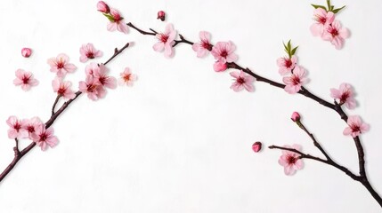 Delicate Cherry Blossom Branches with Pink Flowers on a White Background Perfect for Spring Themes and Nature Inspired Designs