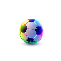 Fototapeta premium Soccer ball on field holographic 3D icon. neon symbol vector illustration isolated on white background. Generative AI