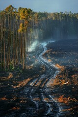 Lush forest contrasting with a deforested area