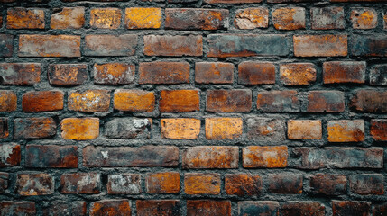 A close-up view of a textured brick wall showcasing various shades and patterns.