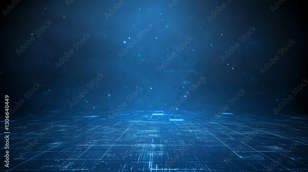 Poster dynamic digital space simulation virtual environment abstract concept high-tech atmosphere